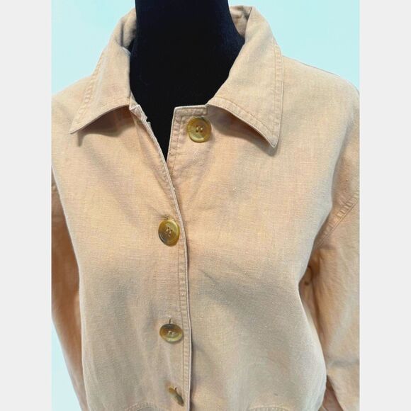 Style Studio tan linen long sleeve button up shirt / shacket - Picture 2 of 7